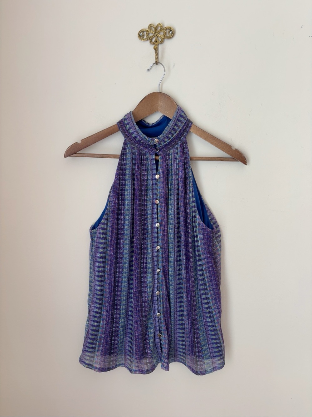 Ramy Brook Purple Button Front Halter Top Medium